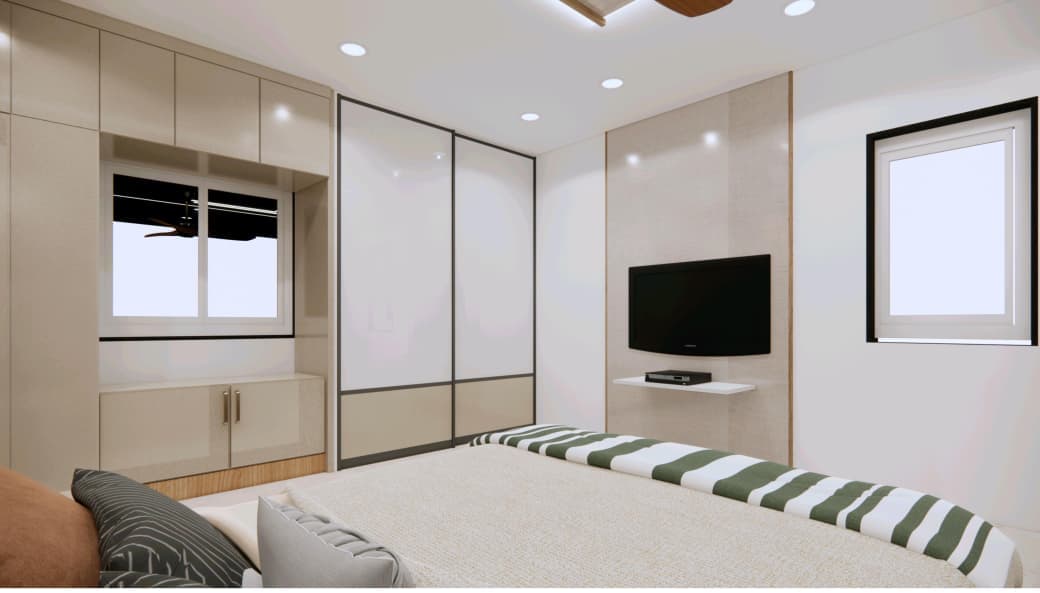 Living room styling vignette with shelving detail